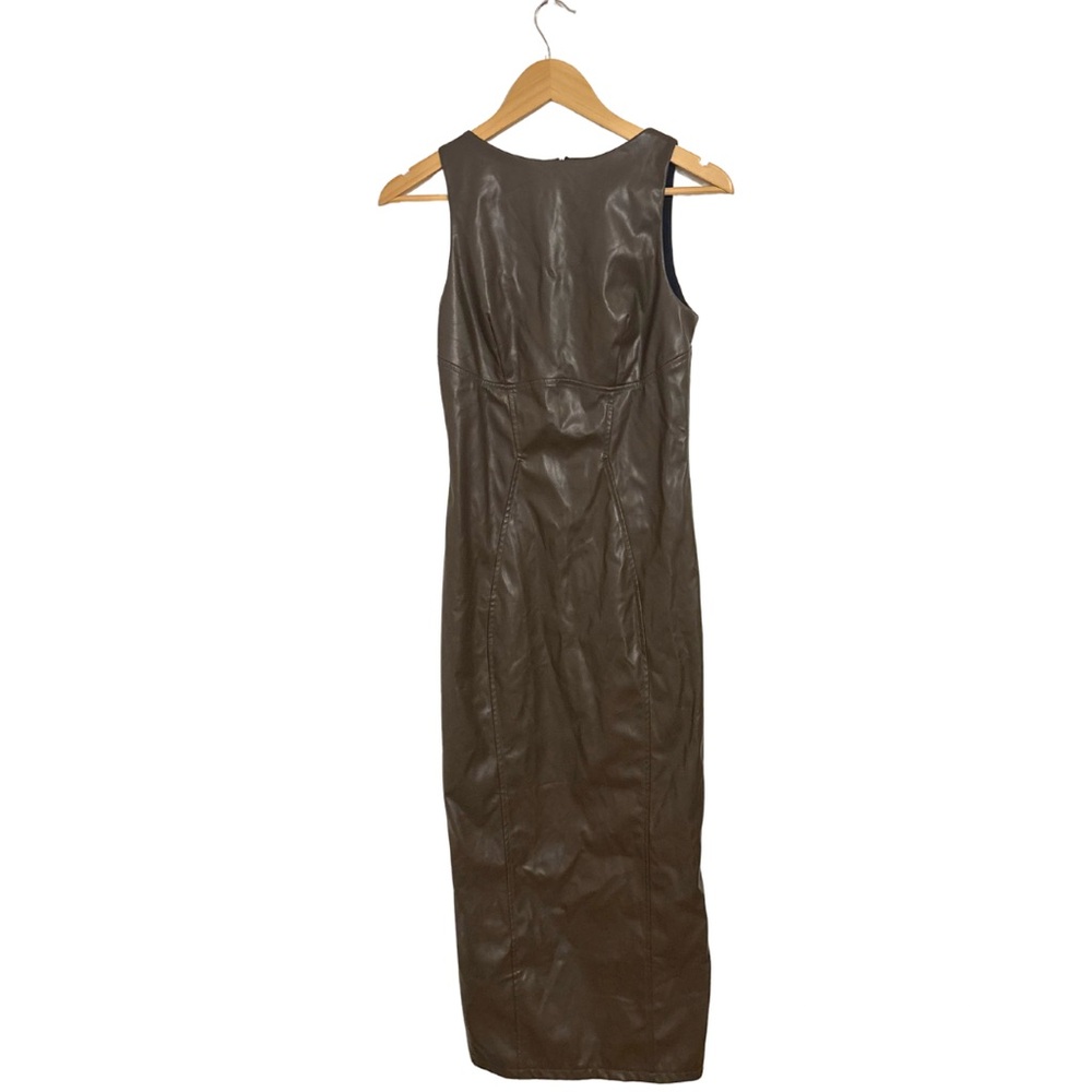 Sleeveless Faux Leather Maxi Dress in Brown